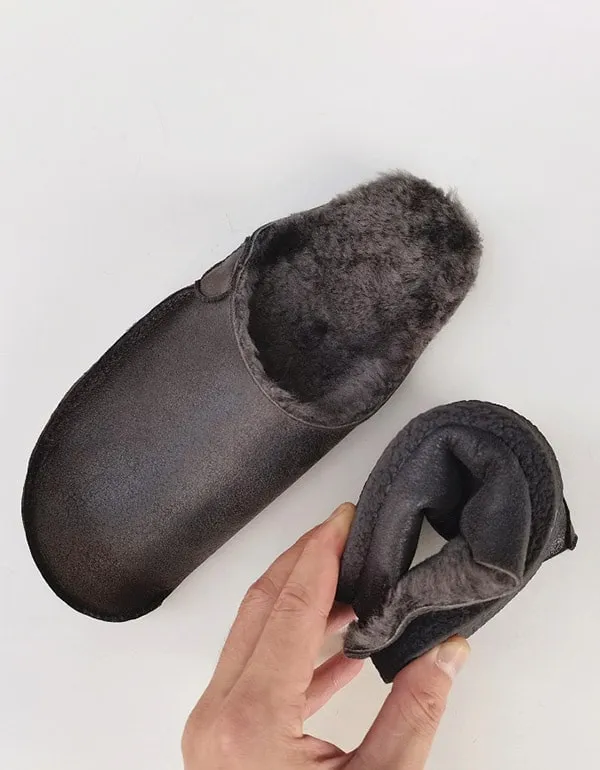 Soft Leather Non-slip Plush Winter Slippers