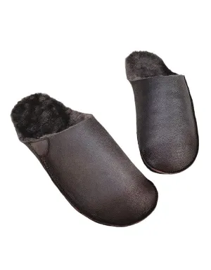 Soft Leather Non-slip Plush Winter Slippers