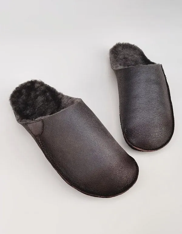 Soft Leather Non-slip Plush Winter Slippers