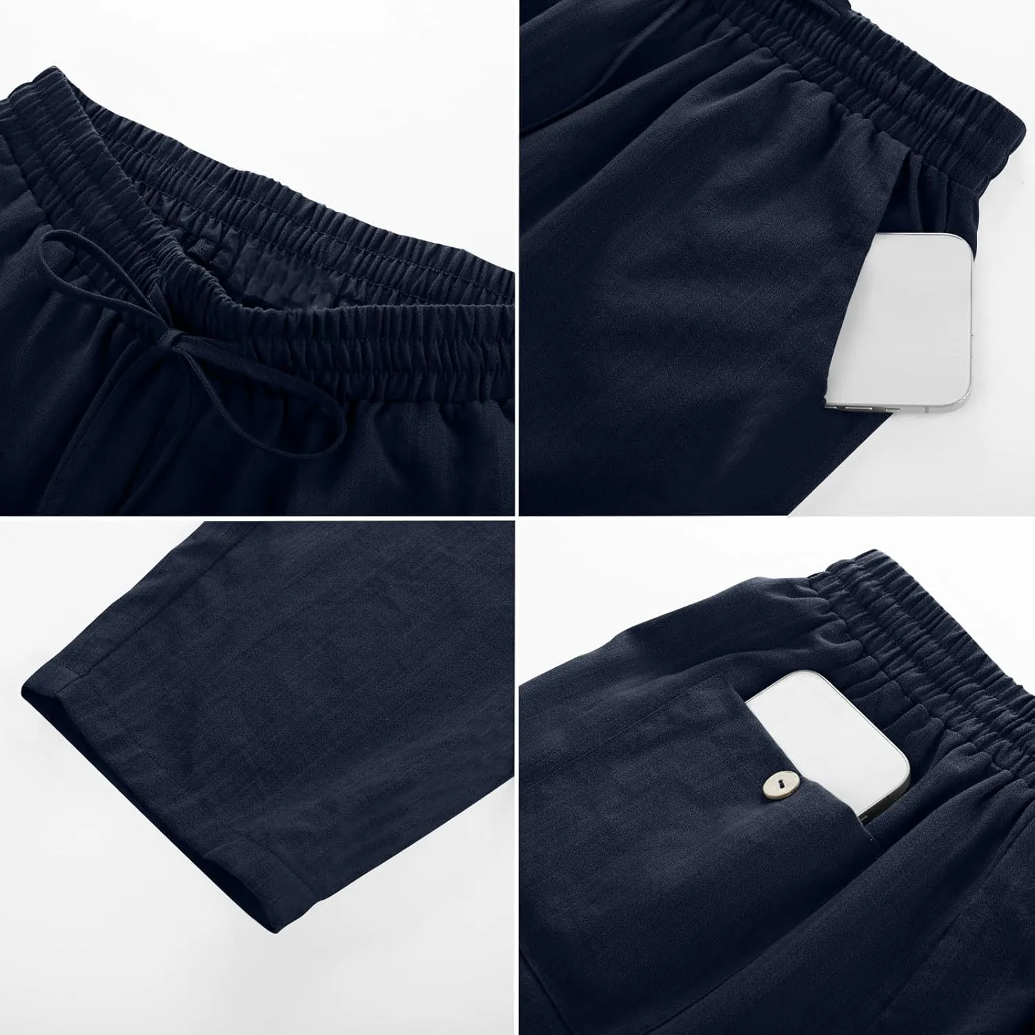 Solid Pants for Women Cotton Drawstring Elastic High Waist Pant Summer Work Vacation Trousers with Pockets
