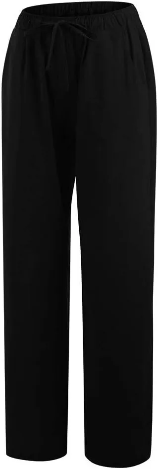 Straight Fit Linen Pants for Women Elastic Waist Trousers Loose Fit Comfort Pants Summer Pants with Pocket