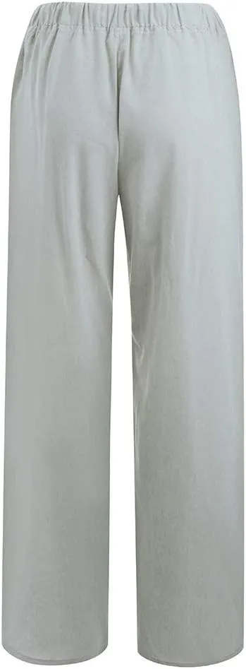 Straight Fit Linen Pants for Women Elastic Waist Trousers Loose Fit Comfort Pants Summer Pants with Pocket