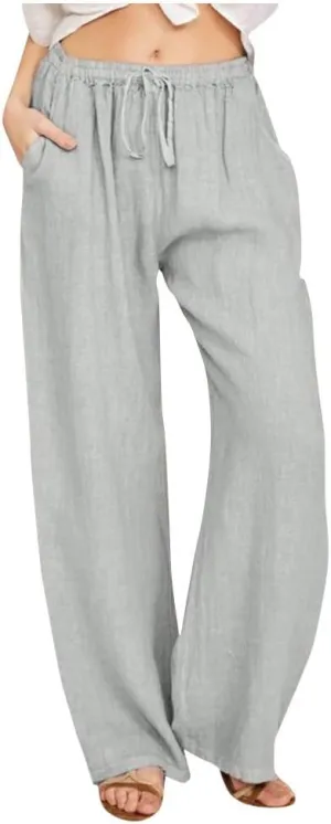 Straight Fit Linen Pants for Women Elastic Waist Trousers Loose Fit Comfort Pants Summer Pants with Pocket
