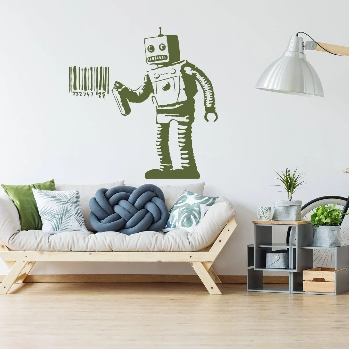 Street Art Style Robot Barcode Vinyl Decal - Trendy Wall Sticker