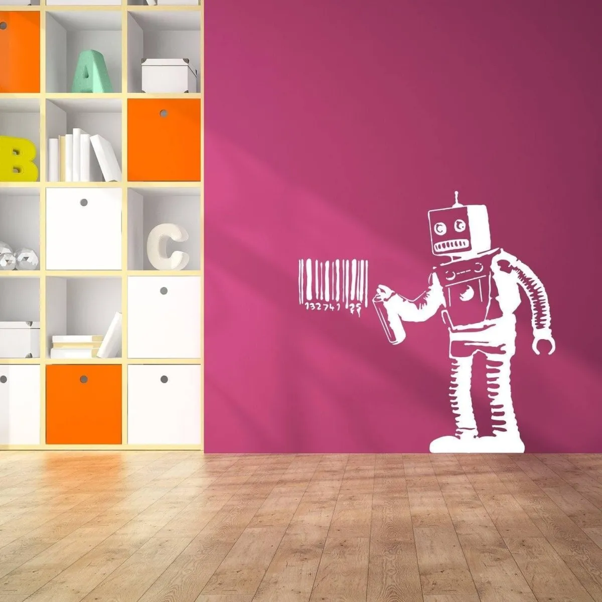 Street Art Style Robot Barcode Vinyl Decal - Trendy Wall Sticker
