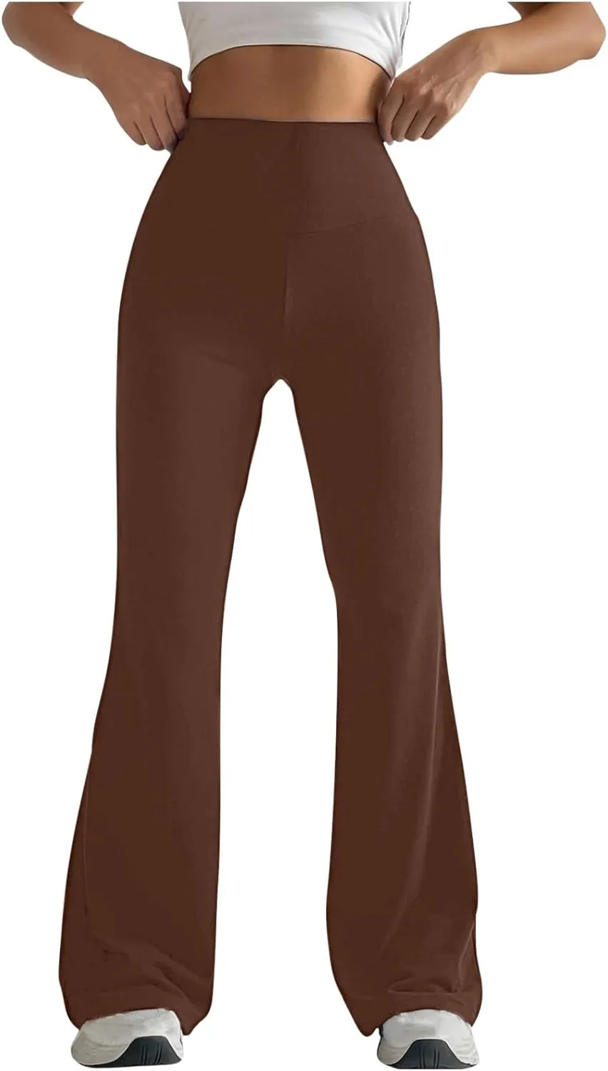 Stretch High Waist Leggings for Women Regular Fitted Solid Flared Pants Active Workout Yoga Pants Seamless Trousers