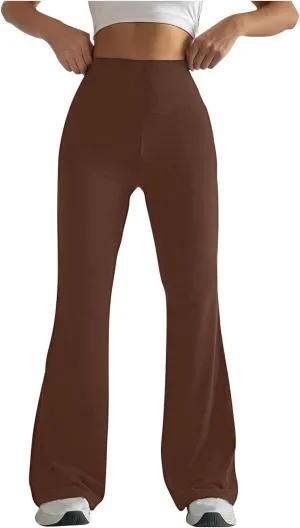 Stretch High Waist Leggings for Women Regular Fitted Solid Flared Pants Active Workout Yoga Pants Seamless Trousers