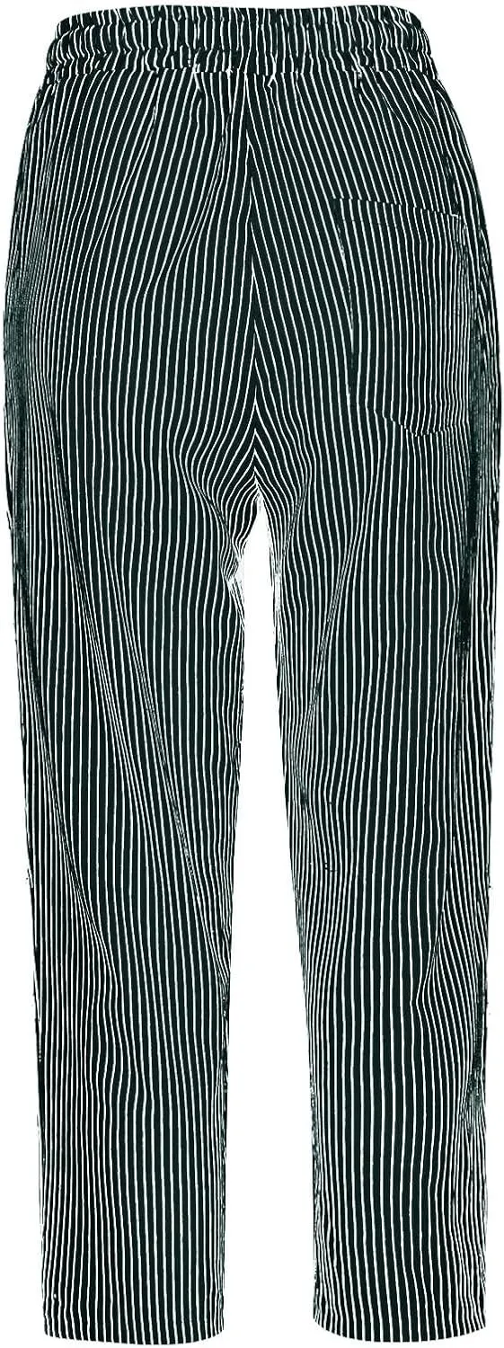 Striped Linen Pants Women Casual Capri Pants Loose Spring Summer Lightweight Drawstring Side Button Pants with Pockets