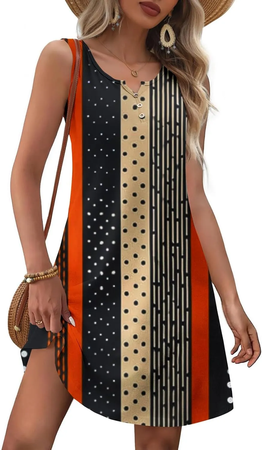 Summer Shirt Dress Women V-Neck Floral Graphic A-Line Boho Tank Dresses Sleeveless Beach Sundress Casual Outfit