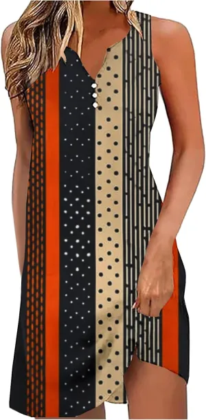 Summer Shirt Dress Women V-Neck Floral Graphic A-Line Boho Tank Dresses Sleeveless Beach Sundress Casual Outfit