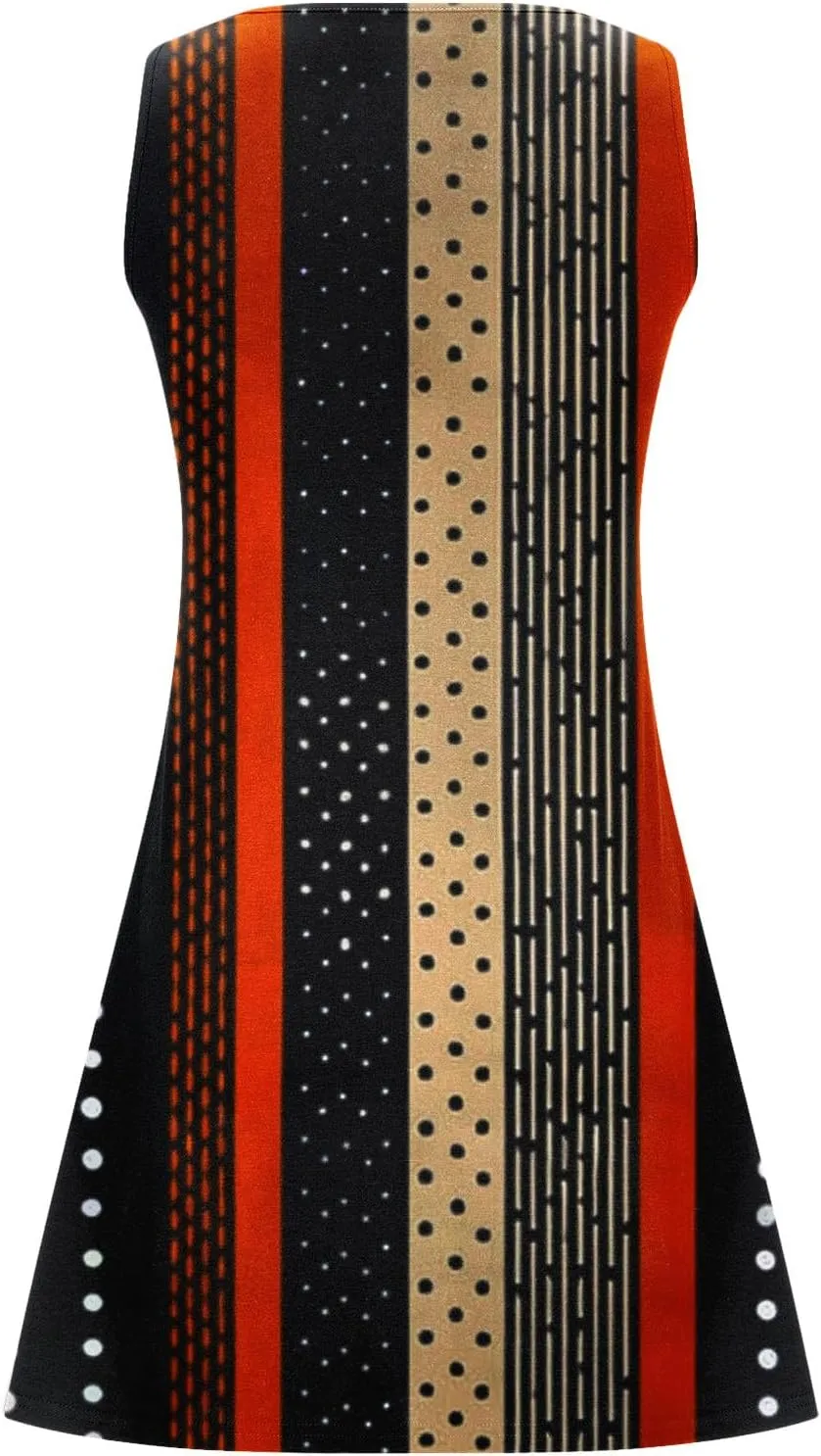 Summer Shirt Dress Women V-Neck Floral Graphic A-Line Boho Tank Dresses Sleeveless Beach Sundress Casual Outfit