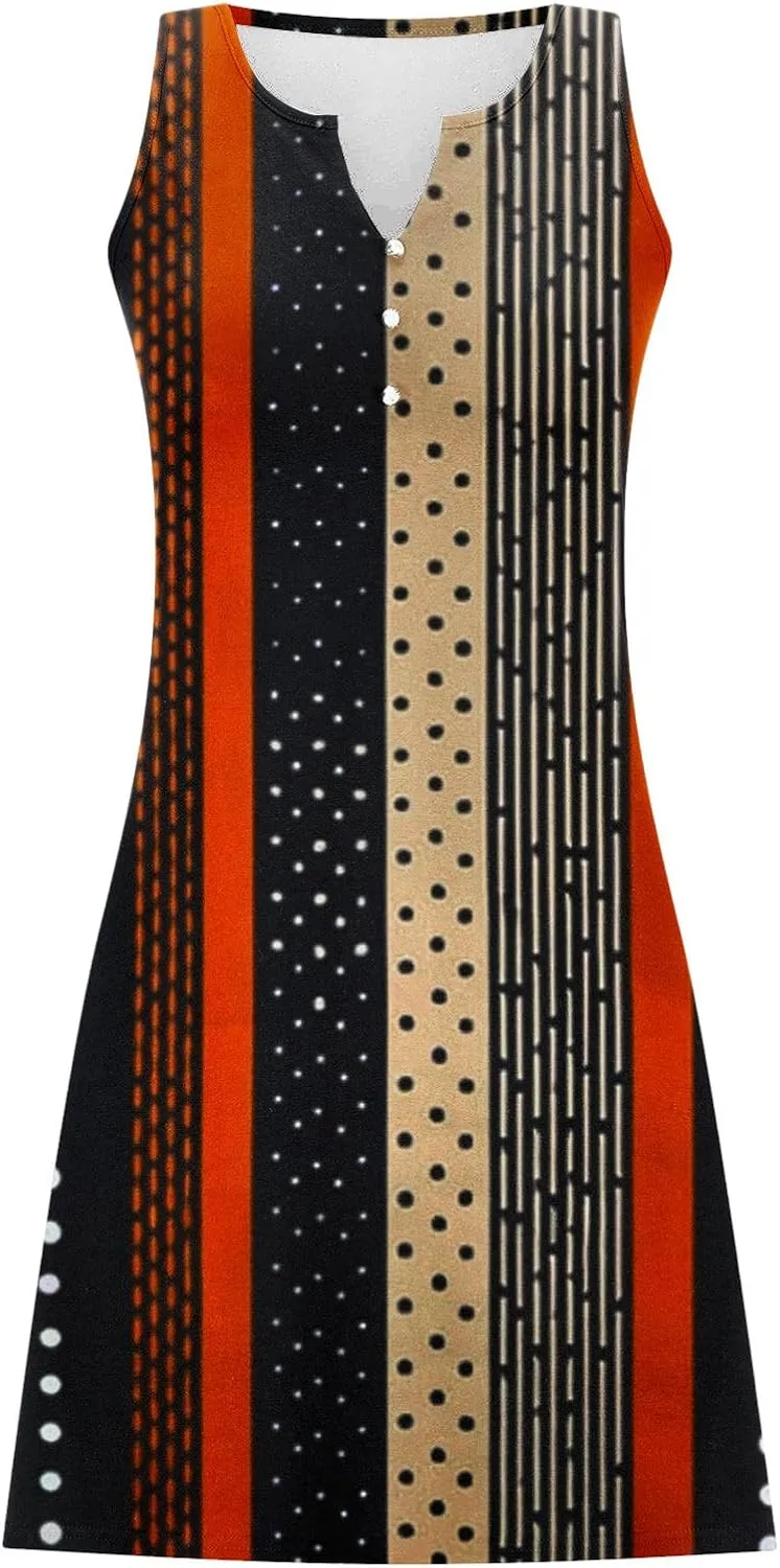 Summer Shirt Dress Women V-Neck Floral Graphic A-Line Boho Tank Dresses Sleeveless Beach Sundress Casual Outfit