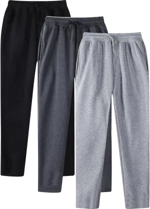 SUWBMHWE Mens Sweatpants Open Bottom Fleece Joggers Straight Leg 3 Pack Running Workout Athletic Pants Casual Trousers