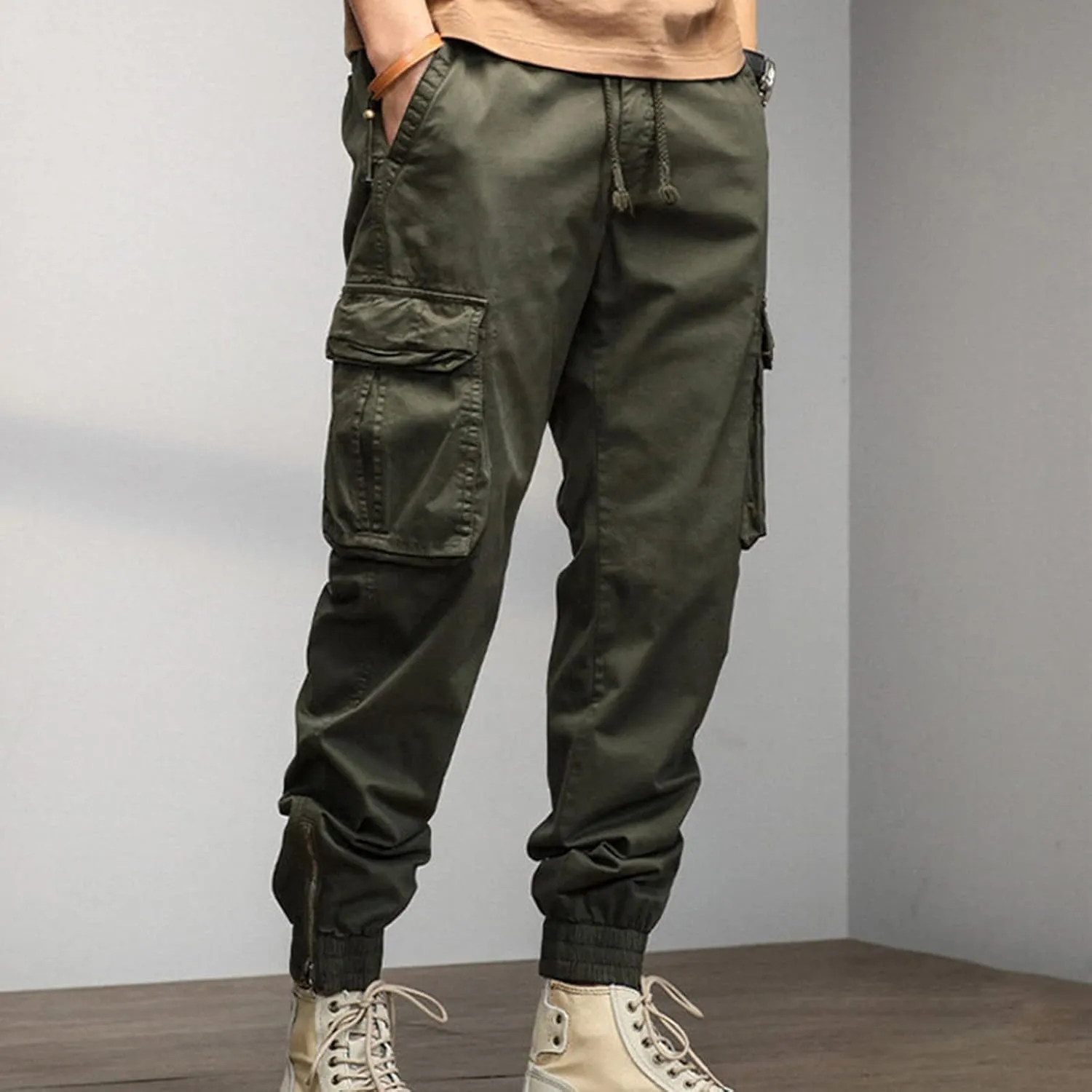 Sweatpant for Men with Pockets Loose Sweatpant 2023 Outdoor Autumn Men's Cargo Casual Pants Plain Color Joggers Men's