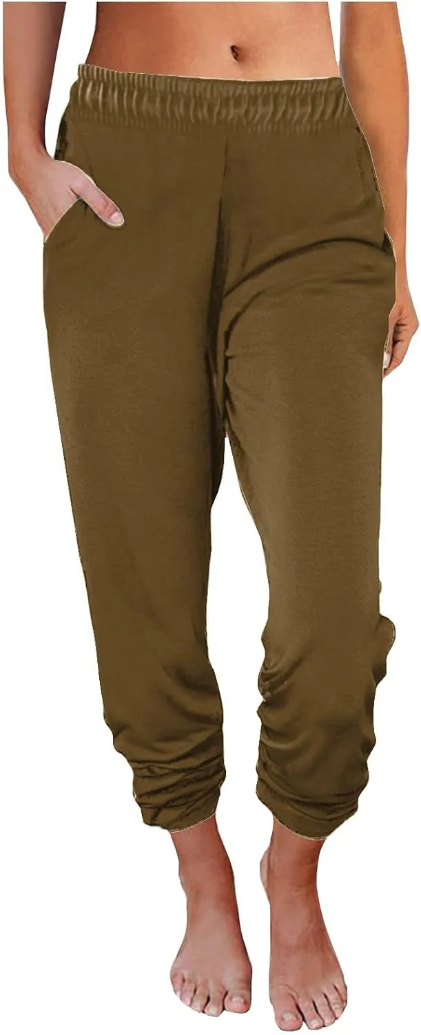 Sweatpants for Women with Pockets Stretch High Waist Jogger Sweat Pants Loose Fit Casual Lightweight Workout Trousers