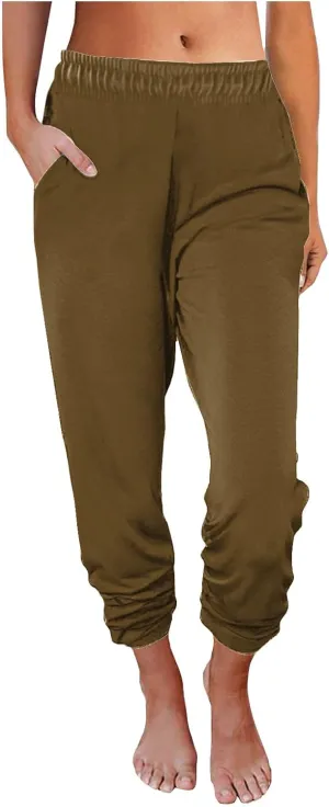 Sweatpants for Women with Pockets Stretch High Waist Jogger Sweat Pants Loose Fit Casual Lightweight Workout Trousers