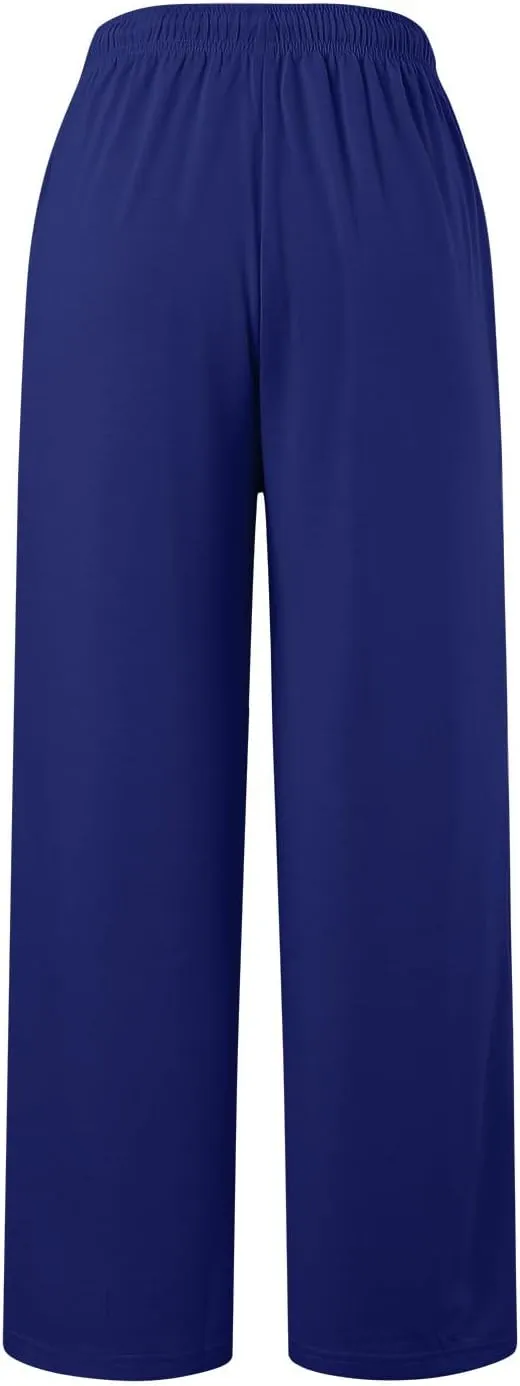 Sweatpants Women Casual Baggy Straight Pants Wide Leg Loose Elastic Waist Drawstring Dressy Trousers