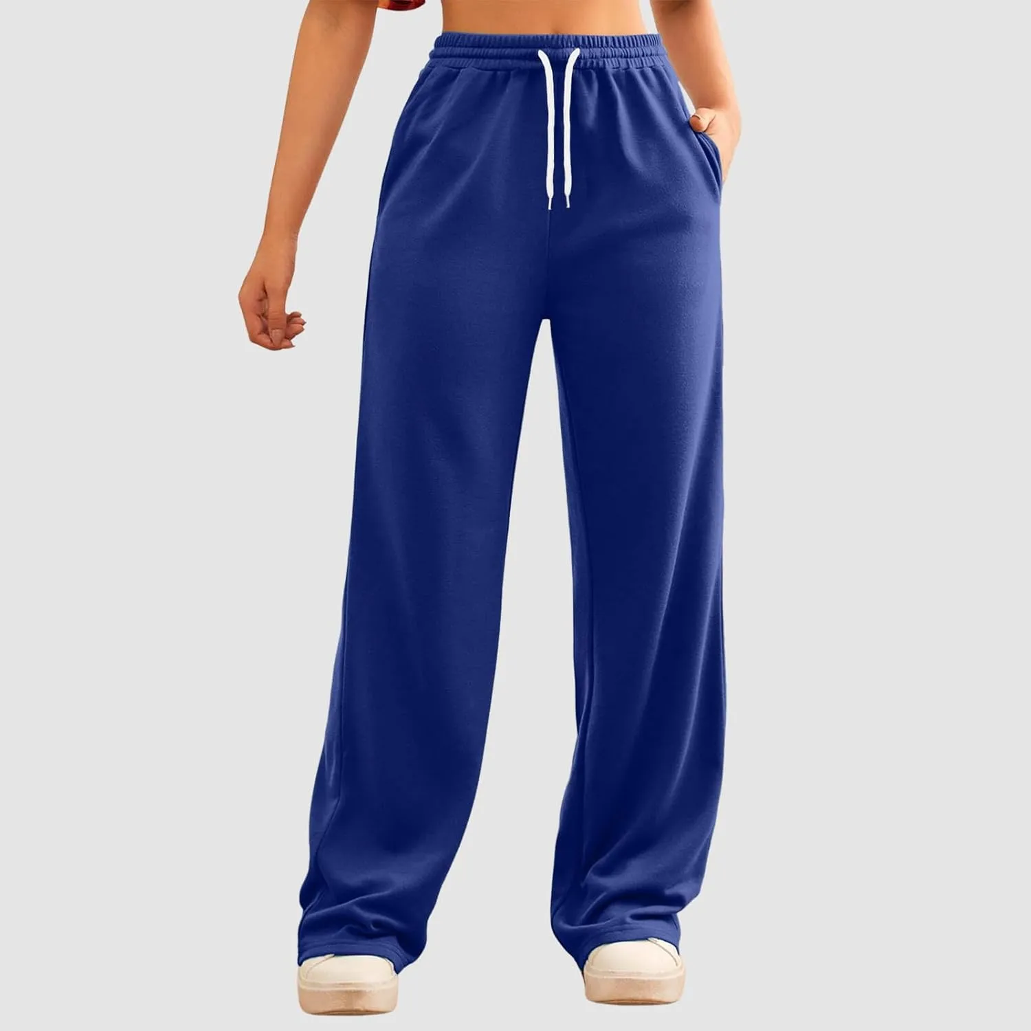 Sweatpants Women Casual Baggy Straight Pants Wide Leg Loose Elastic Waist Drawstring Dressy Trousers