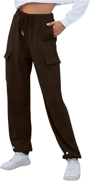 Sweatpants Women High Waist Cargo Sweatpants Casual Cinch Bottom Jogger Pants Loose Drawstring Tapered Trousers with Pockets