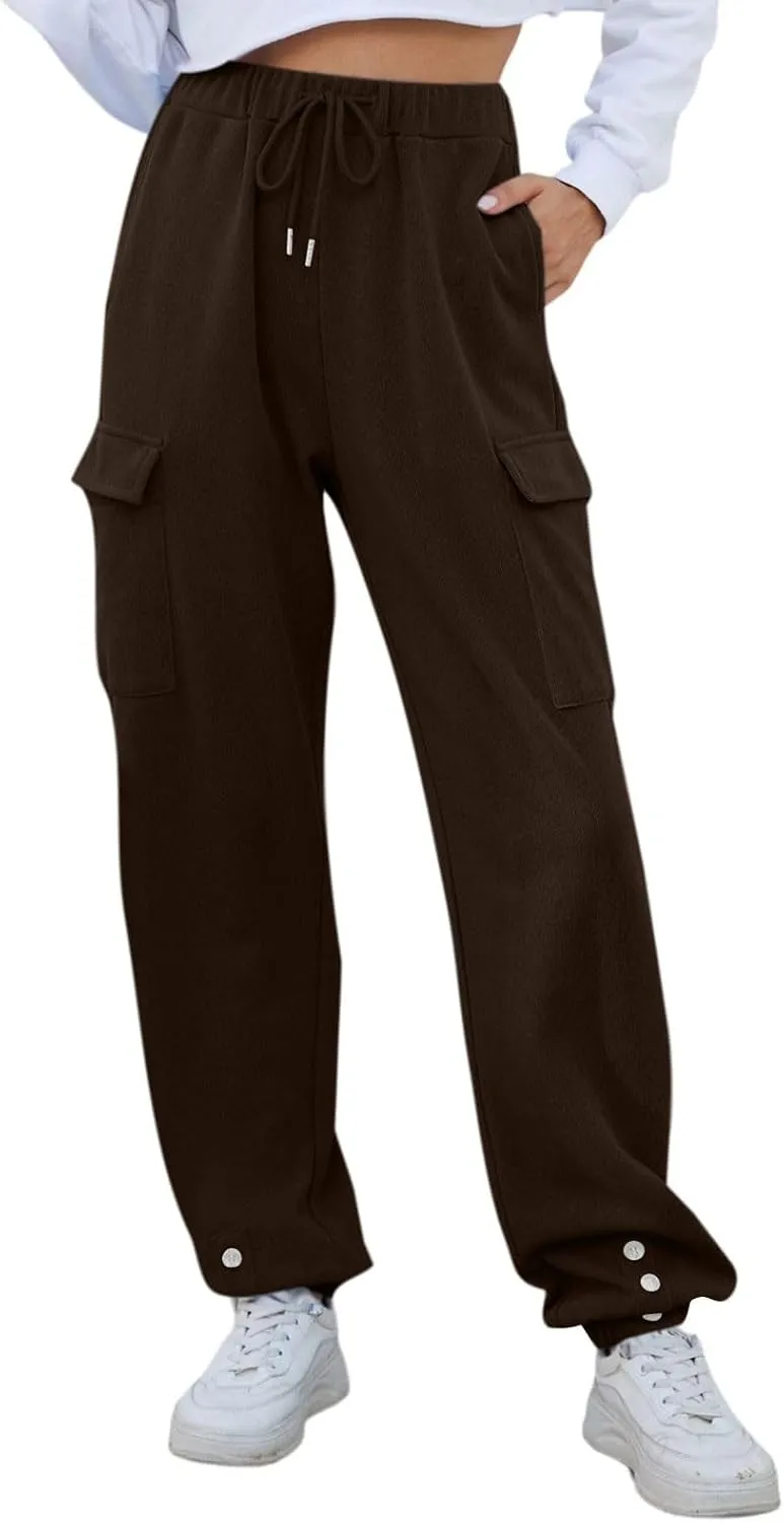 Sweatpants Women High Waist Cargo Sweatpants Casual Cinch Bottom Jogger Pants Loose Drawstring Tapered Trousers with Pockets