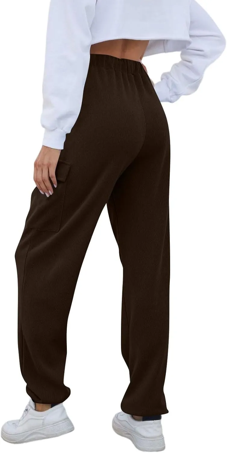 Sweatpants Women High Waist Cargo Sweatpants Casual Cinch Bottom Jogger Pants Loose Drawstring Tapered Trousers with Pockets