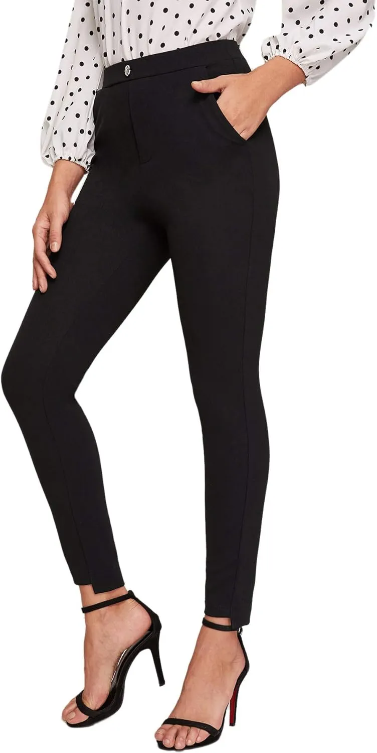 SweatyRocks Women's Casual Skinny Leggings Stretchy High Waisted Work Pants