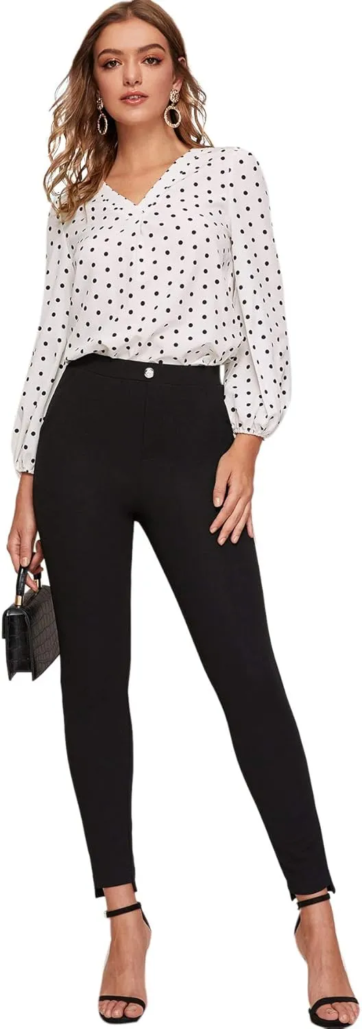 SweatyRocks Women's Casual Skinny Leggings Stretchy High Waisted Work Pants