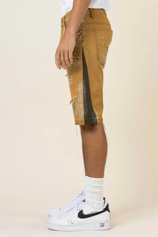 TEEK - Wheat  Multi Camo Released Hem Denim Shorts