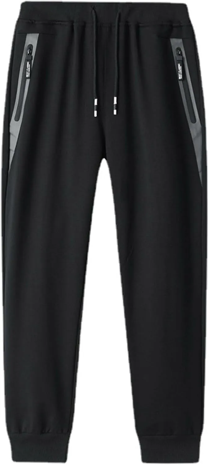 Thin Sweatpants for Men Tapered Joggers Pants with Zip Pockets Drawstring Slim Fit Workout Running Gym Sweat Pants