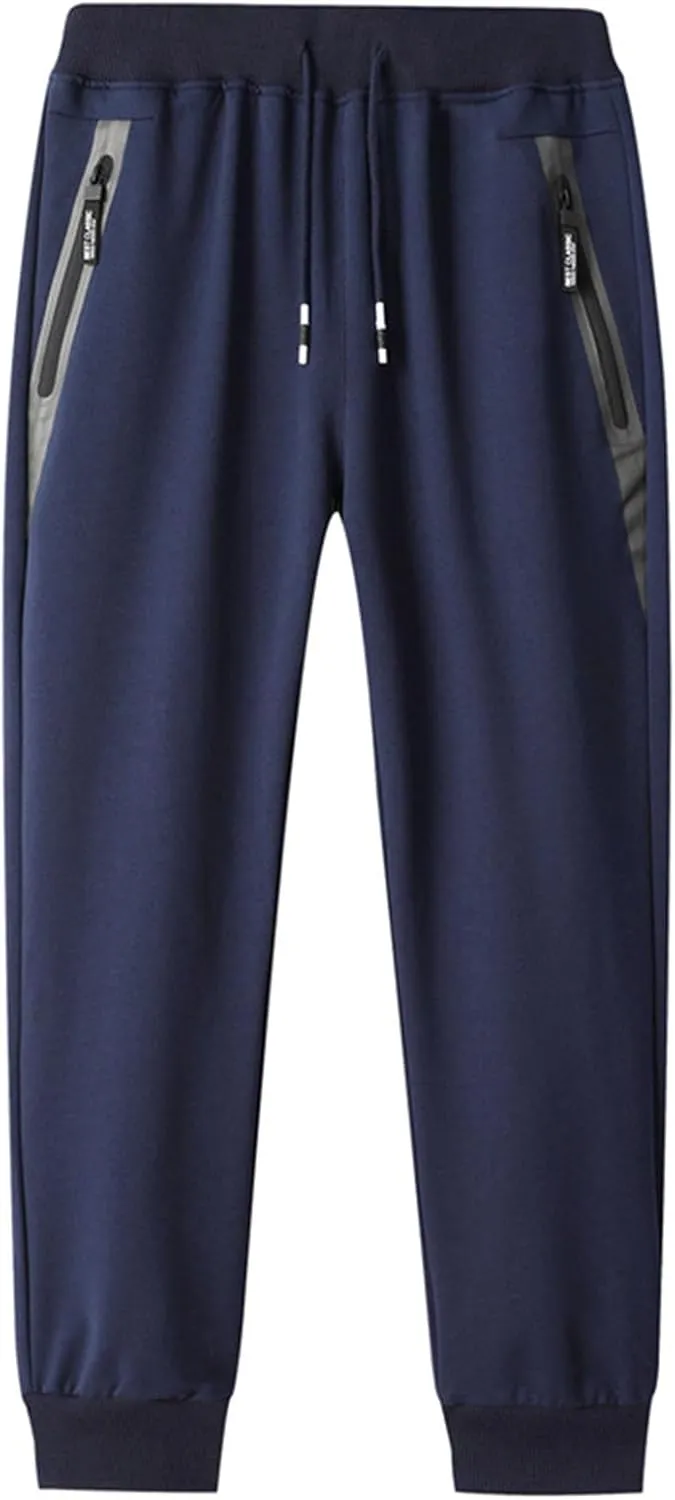 Thin Sweatpants for Men Tapered Joggers Pants with Zip Pockets Drawstring Slim Fit Workout Running Gym Sweat Pants