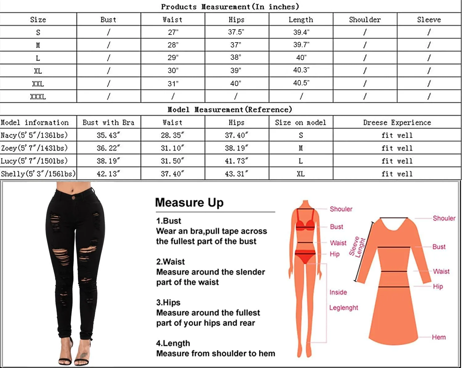 TKMUNY Women's High Rise Stretch Skinny Ripped Jeans Distressed Denim Leggings