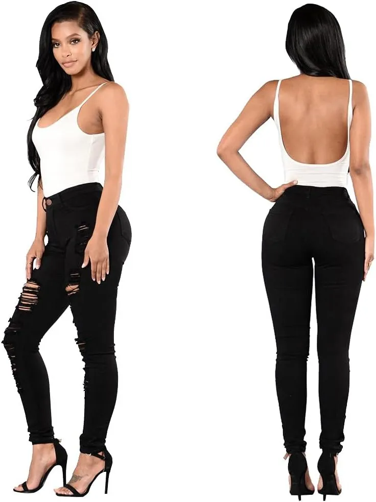 TKMUNY Women's High Rise Stretch Skinny Ripped Jeans Distressed Denim Leggings