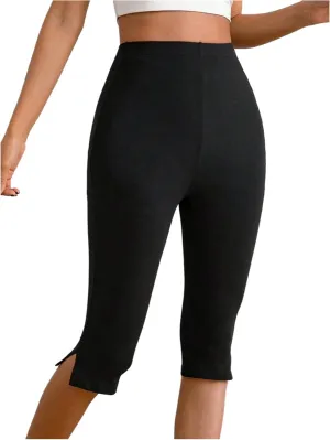 Verdusa Women's Split Capri Leggings High Waisted Knee Length Shorts