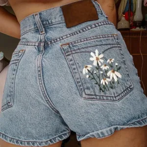 Wenkouban 2024 Summer Casual Shorts Female High Waist Shorts Fashion Women's Denim Shorts Boyfriend Style Denim Shorts Women's Shorts Denim