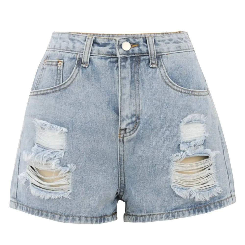 Wenkouban 2024 Summer Casual Shorts Female High Waist Shorts Fashion Women's Denim Shorts Boyfriend Style Denim Shorts Women's Shorts Denim