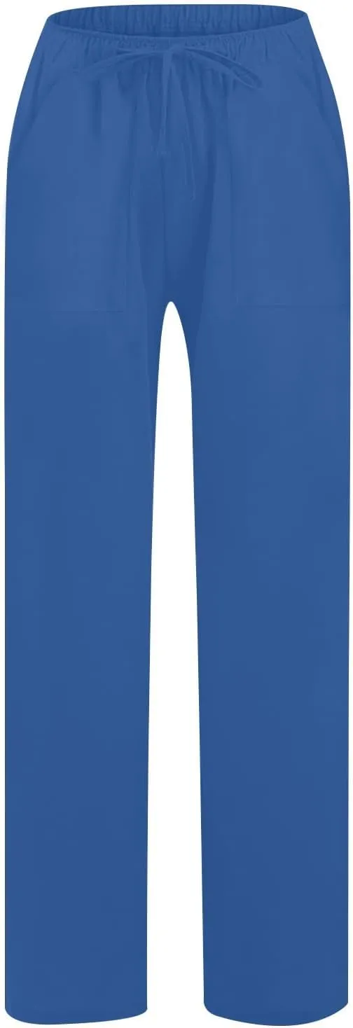 Wide Leg Linen Pants for Women Elastic Waist Summer Casual Solid Color Loose Fit Palazzo Trousers with Pockets