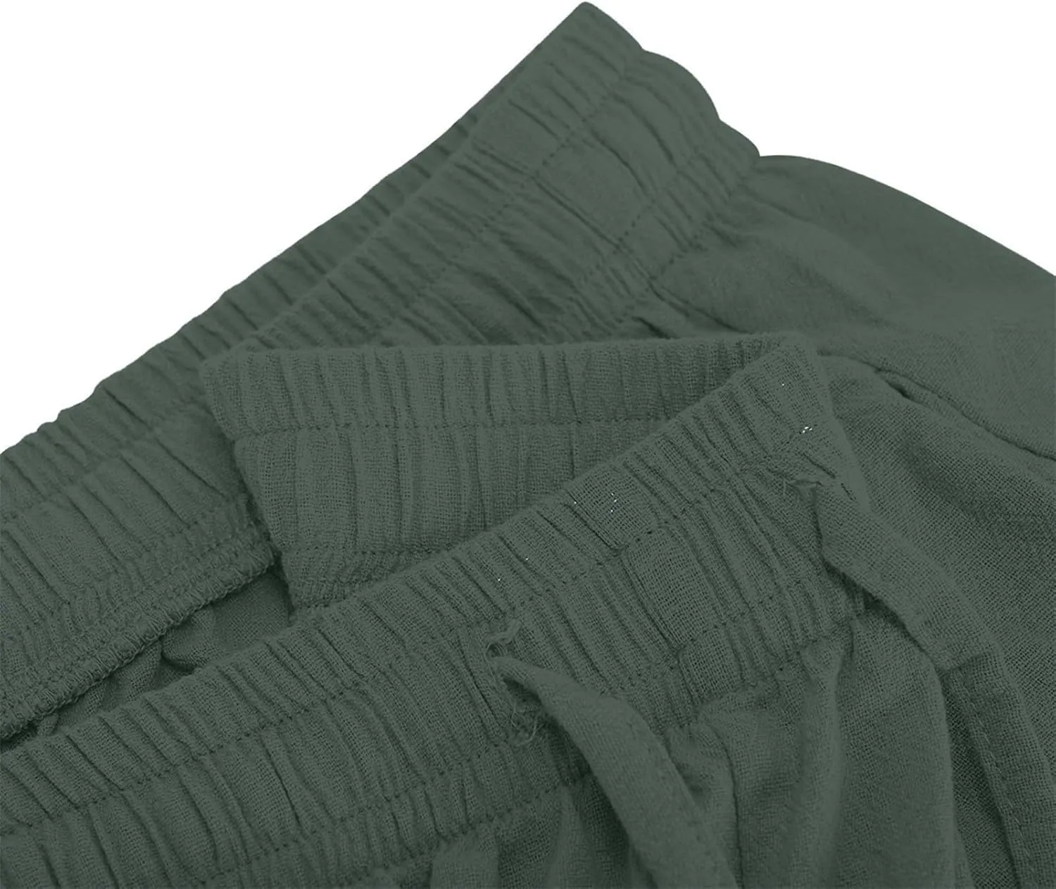 Wide Leg Linen Pants for Women Elastic Waist Summer Casual Solid Color Loose Fit Palazzo Trousers with Pockets
