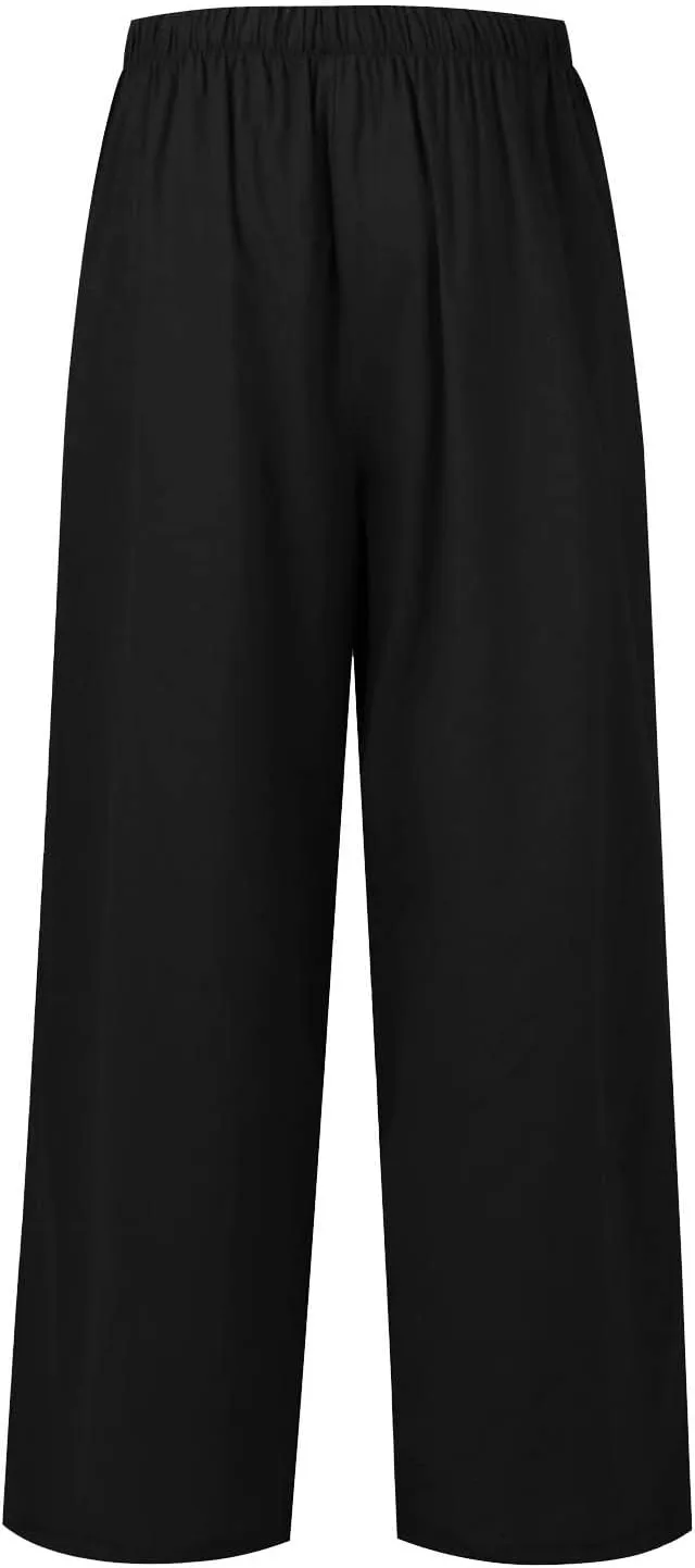 Wide Leg Linen Pants Women Summer Lightweight Elastic High Waisted Flowy Palazzo Pants Loose Fit Lounge Beach Pants