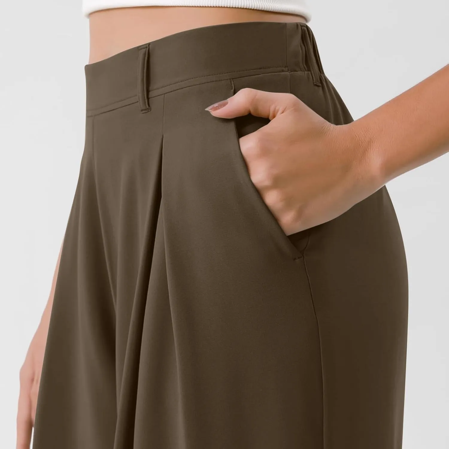 Wide Leg Pants for Women Business Palazzo Pants Lightweight High Waist Button Regular Long Trousers with Pockets