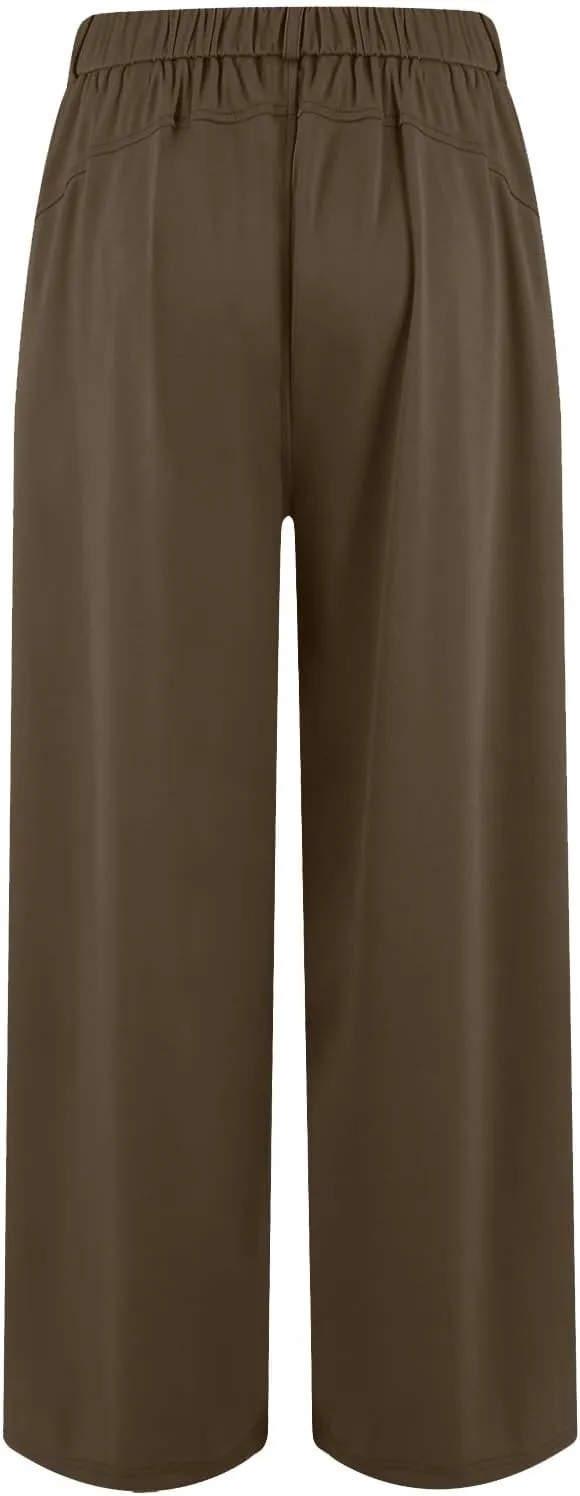 Wide Leg Pants for Women Business Palazzo Pants Lightweight High Waist Button Regular Long Trousers with Pockets