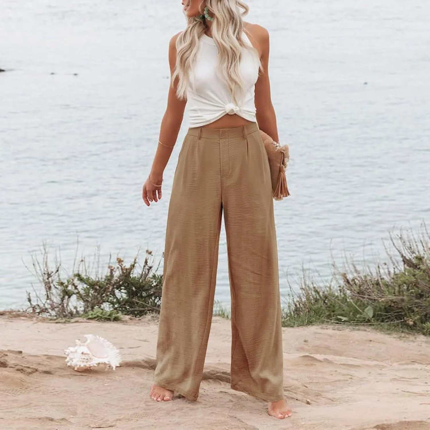 Wide Leg Pants for Women High Waist Solid Color Casual Trousers WomenSlacks Workout Pants 2024