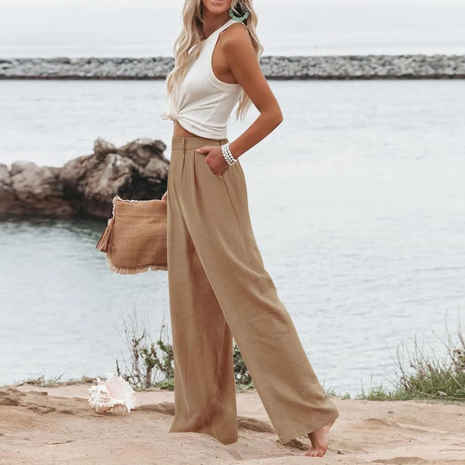 Wide Leg Pants for Women High Waist Solid Color Casual Trousers WomenSlacks Workout Pants 2024