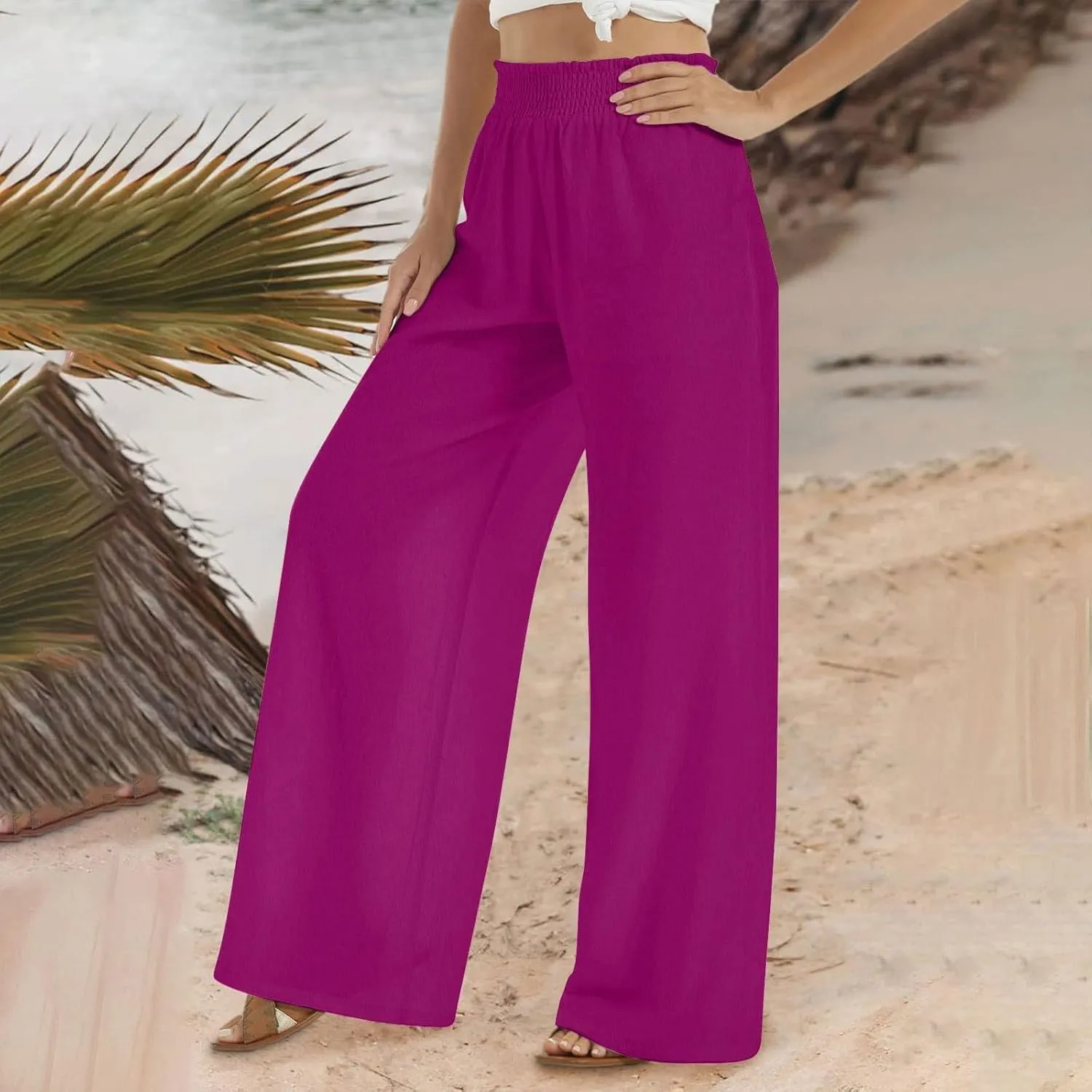 Wide Leg Pants for Women Summer Plus Size High Waist Pant Workout Casual Trousers 2025 Summer Outfits with Pockets