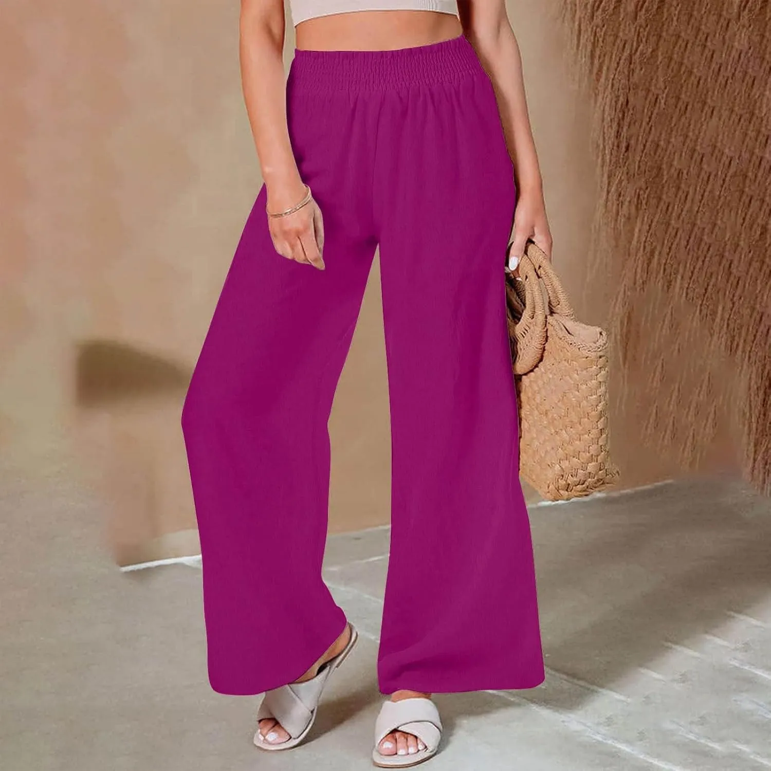 Wide Leg Pants for Women Summer Plus Size High Waist Pant Workout Casual Trousers 2025 Summer Outfits with Pockets