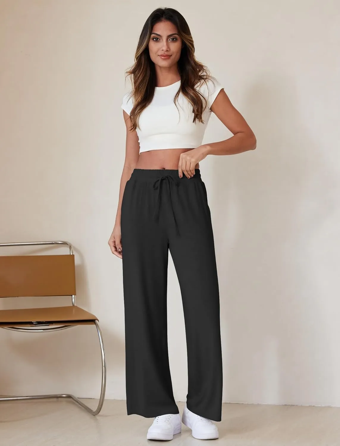 Wide Leg Pants Women High Waisted Slacks Lounge Baggy Flowy Palazzo Pants with Pockets