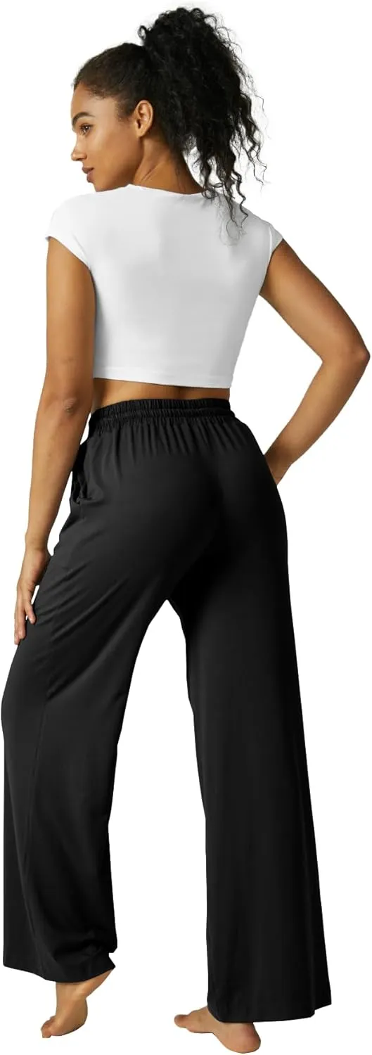 Wide Leg Pants Women High Waisted Slacks Lounge Baggy Flowy Palazzo Pants with Pockets