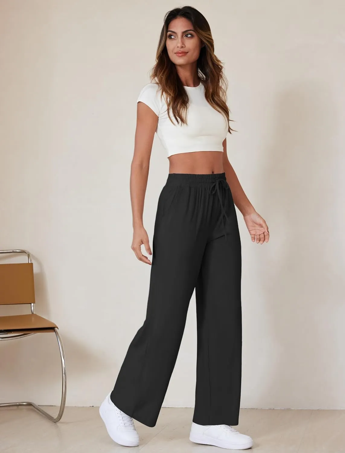 Wide Leg Pants Women High Waisted Slacks Lounge Baggy Flowy Palazzo Pants with Pockets