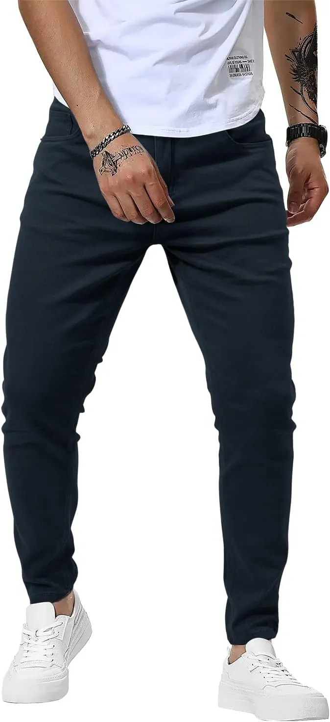 Woenzaia Men's Casual Slim Fit Pants Skinny Stretch Dress Slacks