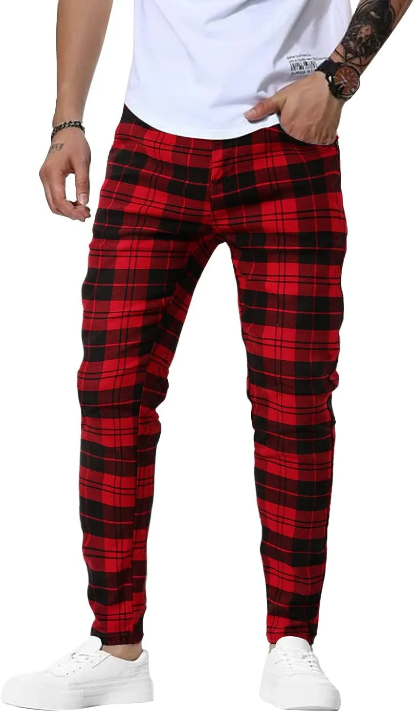Woenzaia Men's Casual Slim Fit Pants Skinny Stretch Dress Slacks