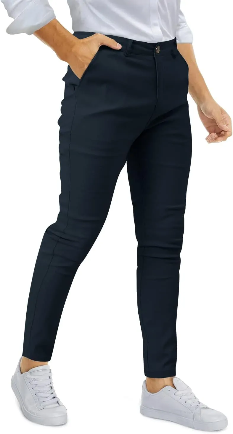 Woenzaia Men's Casual Slim Fit Pants Skinny Stretch Dress Slacks